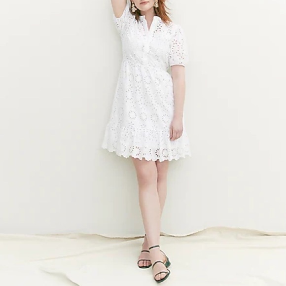 J. Crew White Puff-sleeve eyelet dress size 00 - Picture 8 of 12